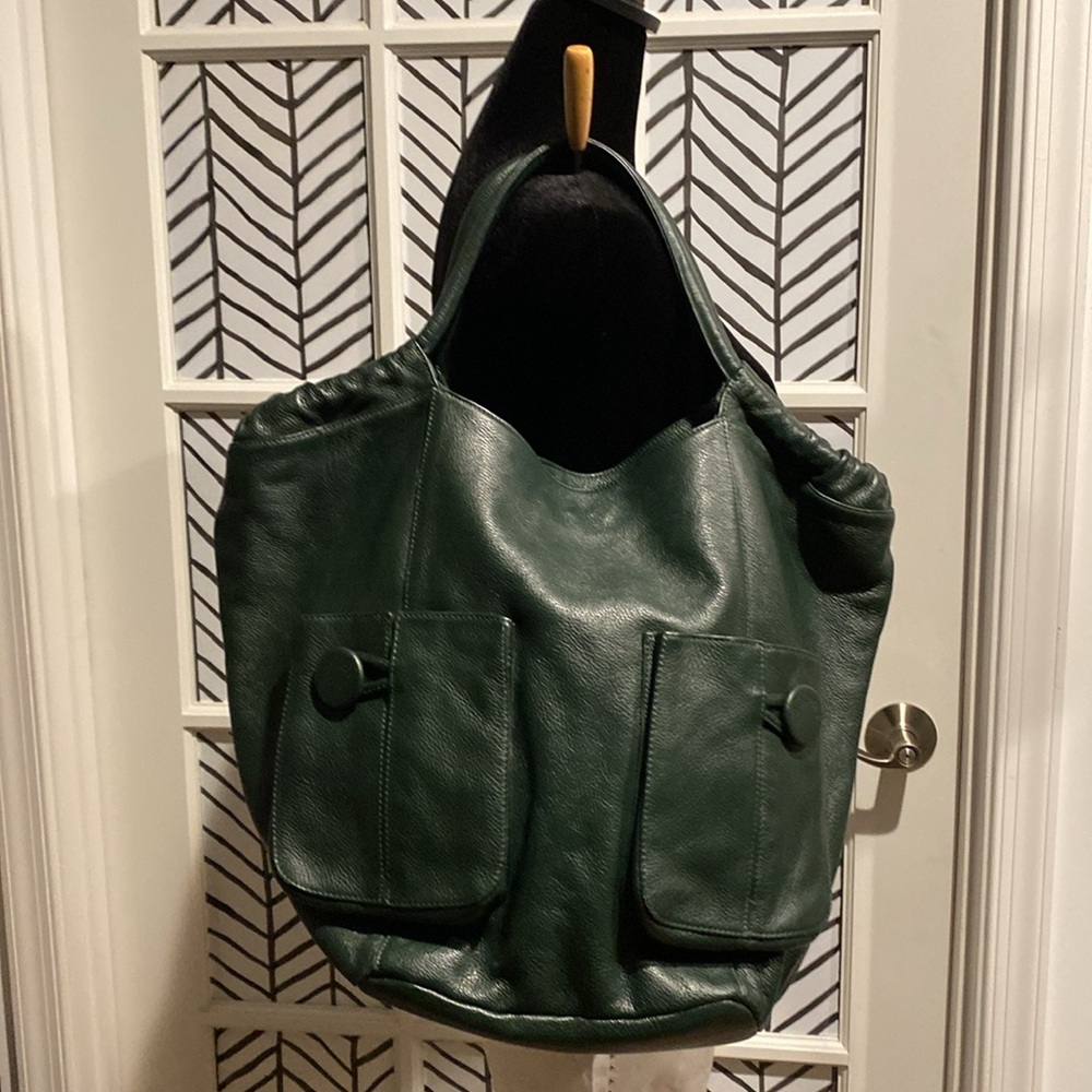 Large Bodhi New York Bag Tote Green Pebbled Leather.